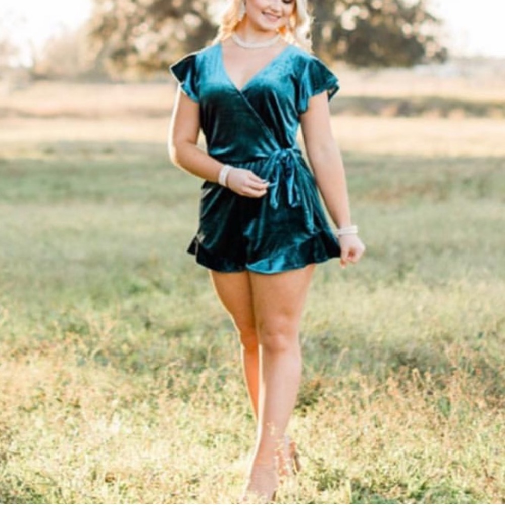 dark green velvet romper